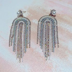 Sparkling Crystals with faux Pearl Diamond Dangle Earrings